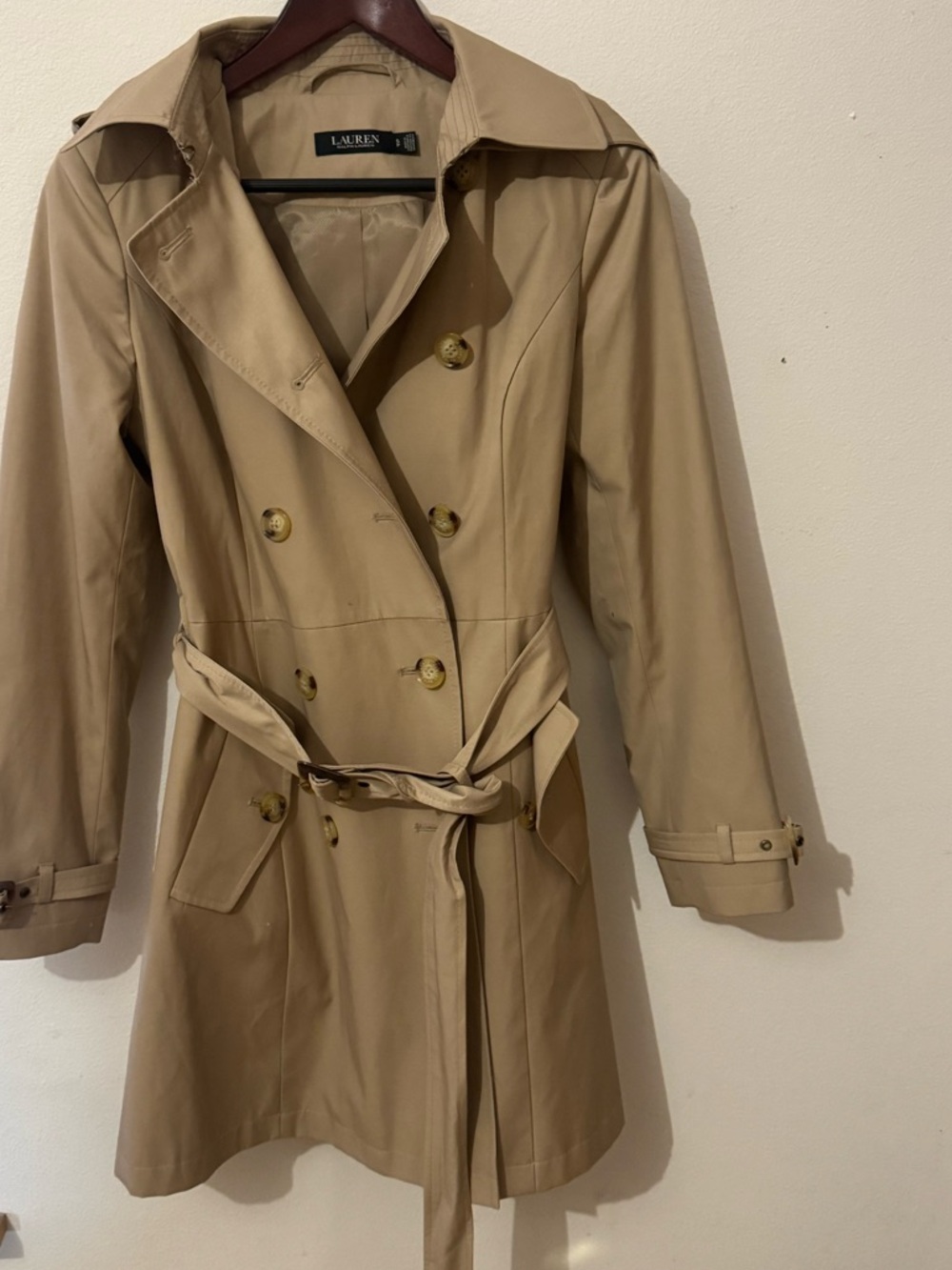 Ralph Lauren Beige Double-Breasted Trench Coat with Belt